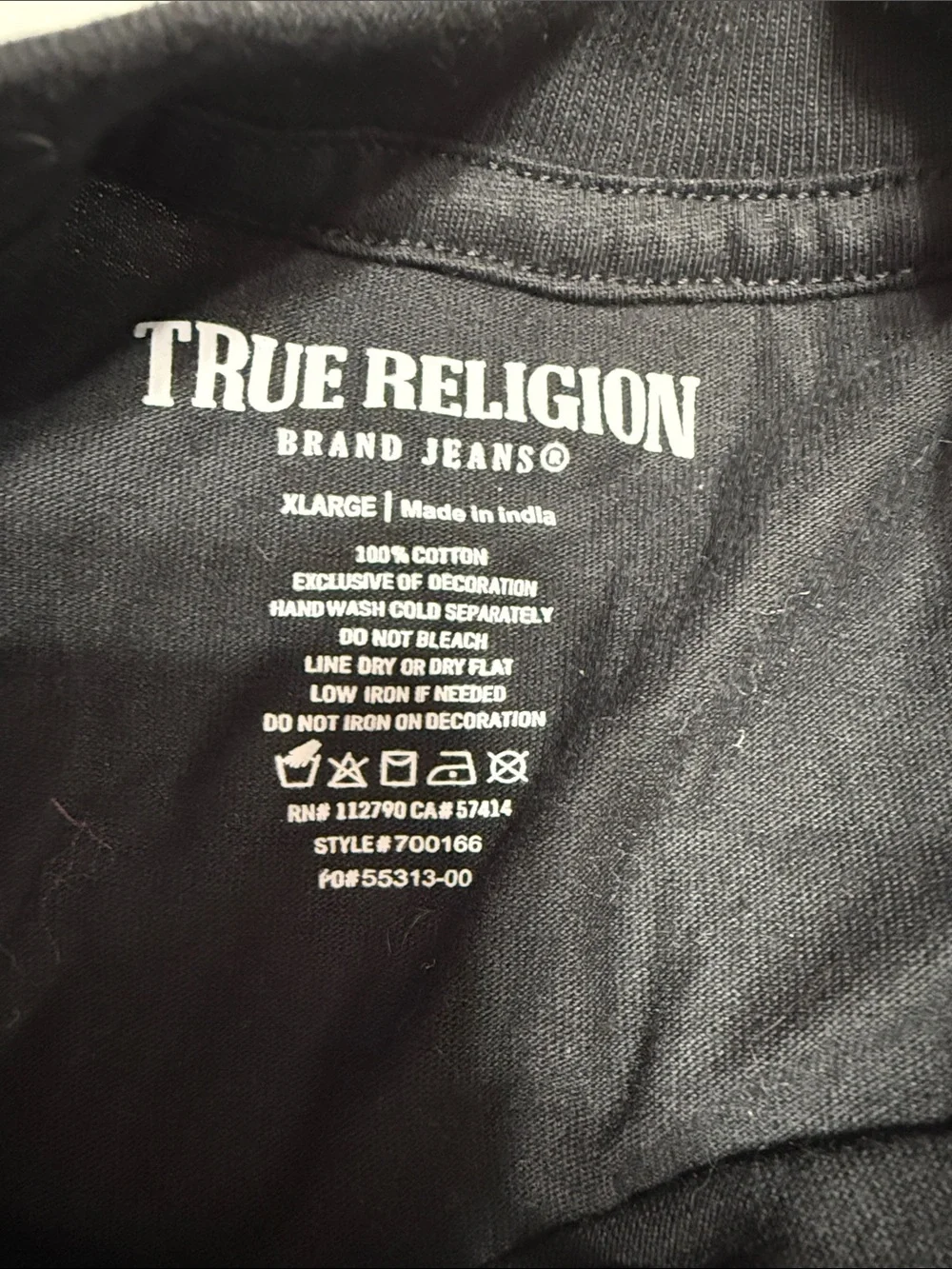 True Religion Black Short Sleeve Tee with White Horseshoe Logo